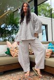 Nonni Gingham Bell Sleeve Peasant Blouse Mocha